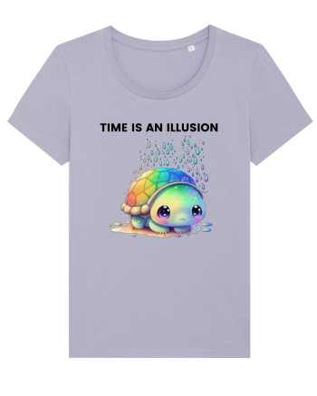 Broasca testoasa pictata in acuarela cu mesajul  Time is an Illusion Lavender