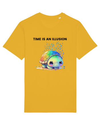 Broasca testoasa pictata in acuarela cu mesajul  Time is an Illusion Spectra Yellow