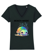 Broasca testoasa pictata in acuarela cu mesajul  Beach Mode Tricou mânecă scurtă guler V Damă Evoker