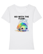Broasca testoasa pictata in acuarela cu mesajul  Go with the Flow Tricou mânecă scurtă guler larg fitted Damă Expresser