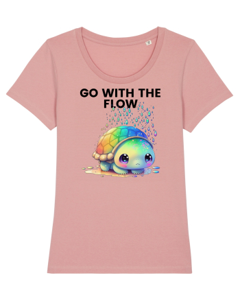 Broasca testoasa pictata in acuarela cu mesajul  Go with the Flow Canyon Pink
