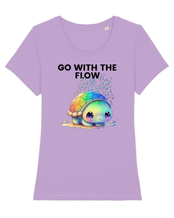 Broasca testoasa pictata in acuarela cu mesajul  Go with the Flow Lavender Dawn