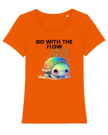 Broasca testoasa pictata in acuarela cu mesajul  Go with the Flow Bright Orange