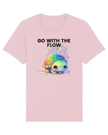 Broasca testoasa pictata in acuarela cu mesajul  Go with the Flow Cotton Pink