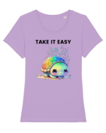 Broasca testoasa pictata in acuarela cu mesajul  Take it Easy Tricou mânecă scurtă guler larg fitted Damă Expresser