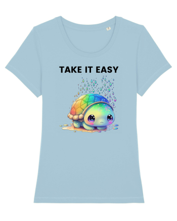Broasca testoasa pictata in acuarela cu mesajul  Take it Easy Sky Blue