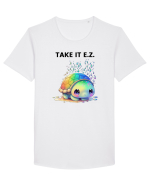 Broasca testoasa pictata in acuarela cu mesajul  Take it E.Z. Tricou mânecă scurtă guler larg Bărbat Skater