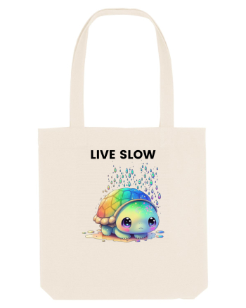 Broasca testoasa pictata in acuarela cu mesajul Live Slow Natural
