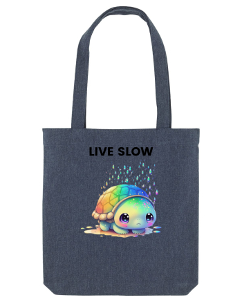 Broasca testoasa pictata in acuarela cu mesajul Live Slow Midnight Blue