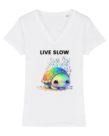 Broasca testoasa pictata in acuarela cu mesajul Live Slow White
