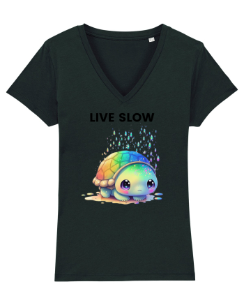 Broasca testoasa pictata in acuarela cu mesajul Live Slow Black