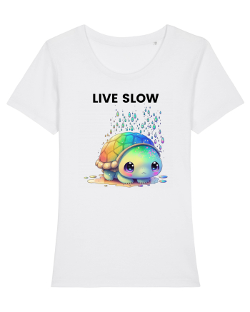 Broasca testoasa pictata in acuarela cu mesajul Live Slow White