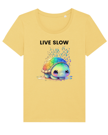 Broasca testoasa pictata in acuarela cu mesajul Live Slow Jojoba