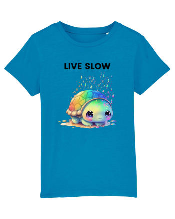 Broasca testoasa pictata in acuarela cu mesajul Live Slow Azur