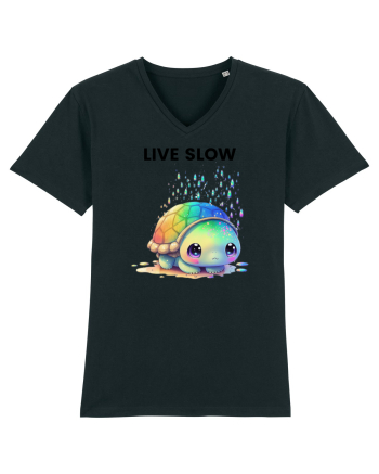 Broasca testoasa pictata in acuarela cu mesajul Live Slow Black