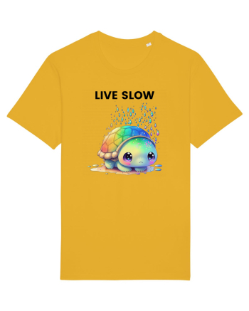 Broasca testoasa pictata in acuarela cu mesajul Live Slow Spectra Yellow