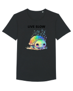 Broasca testoasa pictata in acuarela cu mesajul Live Slow Tricou mânecă scurtă guler larg Bărbat Skater