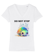 Broasca testoasa pictata in acuarela cu mesajul Do Not Stop Tricou mânecă scurtă guler V Damă Evoker