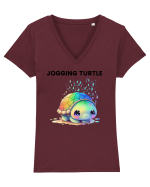 Broasca testoasa pictata in acuarela cu mesajul Jogging Turtle Tricou mânecă scurtă guler V Damă Evoker