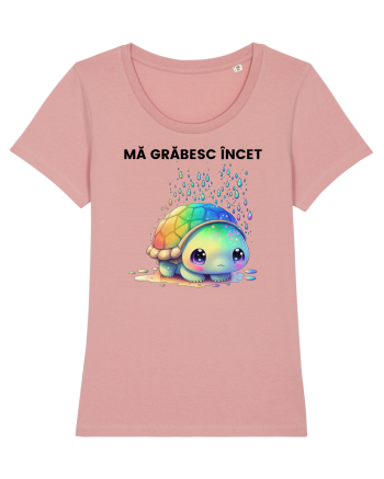 Broasca testoasa pictata in acuarela cu mesajul Ma grabesc Incet Canyon Pink