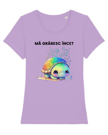 Broasca testoasa pictata in acuarela cu mesajul Ma grabesc Incet Lavender Dawn
