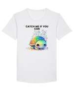 Broasca testoasa pictata in acuarela cu mesajul Catch Me If You Can Tricou mânecă scurtă guler larg Bărbat Skater