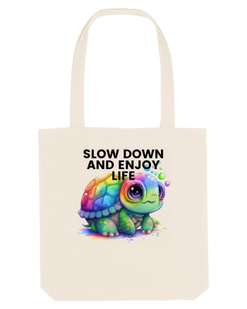Broasca testoasa pictata in acuarela cu mesajul  Slow Down and Enjoy Life Natural