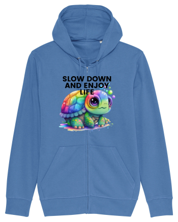 Broasca testoasa pictata in acuarela cu mesajul  Slow Down and Enjoy Life Bright Blue