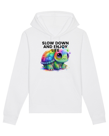 Broasca testoasa pictata in acuarela cu mesajul  Slow Down and Enjoy Life White