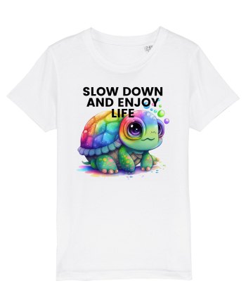 Broasca testoasa pictata in acuarela cu mesajul  Slow Down and Enjoy Life White