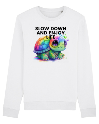 Broasca testoasa pictata in acuarela cu mesajul  Slow Down and Enjoy Life White