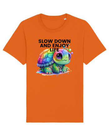Broasca testoasa pictata in acuarela cu mesajul  Slow Down and Enjoy Life Bright Orange