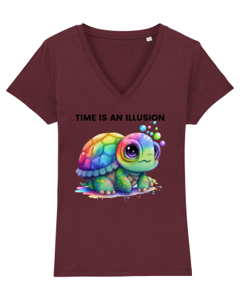 Broasca testoasa pictata in acuarela cu mesajul  Time is an Illusion Burgundy