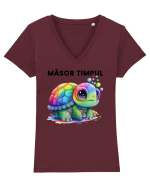 Broasca testoasa pictata in acuarela cu mesajul  Masor Timpul Tricou mânecă scurtă guler V Damă Evoker
