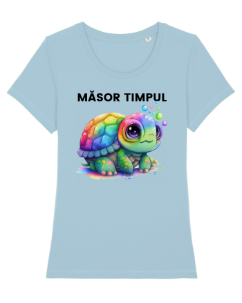 Broasca testoasa pictata in acuarela cu mesajul  Masor Timpul Sky Blue