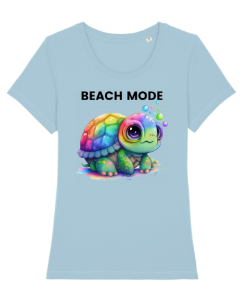 Broasca testoasa pictata in acuarela cu mesajul  Beach Mode Sky Blue