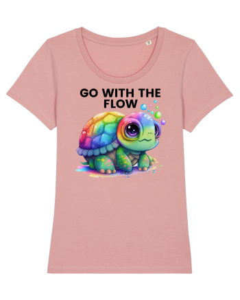 Broasca testoasa pictata in acuarela cu mesajul  Go with the Flow Canyon Pink