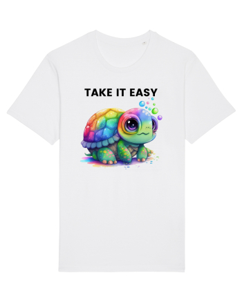 Broasca testoasa pictata in acuarela cu mesajul  Take it Easy White