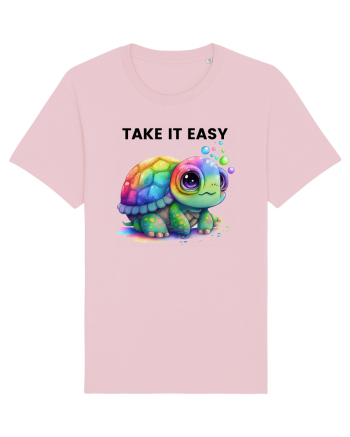 Broasca testoasa pictata in acuarela cu mesajul  Take it Easy Cotton Pink