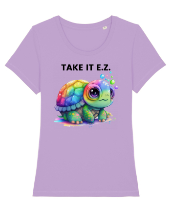 Broasca testoasa pictata in acuarela cu mesajul  Take it E.Z. Lavender Dawn