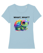 Broasca testoasa pictata in acuarela cu mesajul Wait, What? Tricou mânecă scurtă guler larg fitted Damă Expresser
