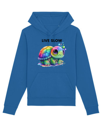 Broasca testoasa pictata in acuarela cu mesajul Live Slow Royal Blue