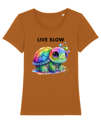 Broasca testoasa pictata in acuarela cu mesajul Live Slow Roasted Orange