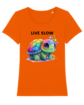 Broasca testoasa pictata in acuarela cu mesajul Live Slow Bright Orange