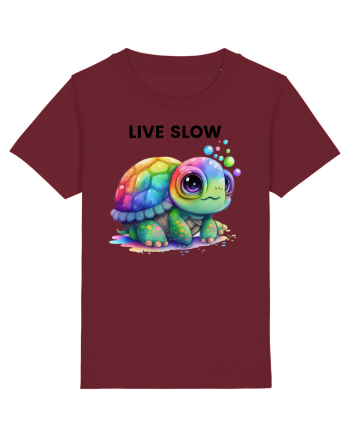 Broasca testoasa pictata in acuarela cu mesajul Live Slow Burgundy