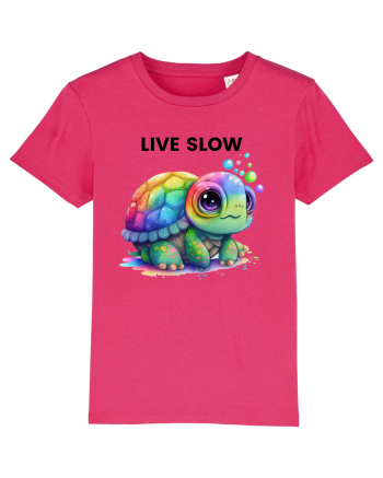 Broasca testoasa pictata in acuarela cu mesajul Live Slow Raspberry