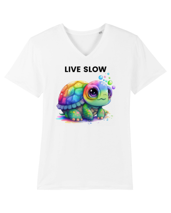 Broasca testoasa pictata in acuarela cu mesajul Live Slow White