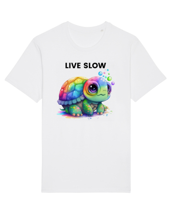 Broasca testoasa pictata in acuarela cu mesajul Live Slow White