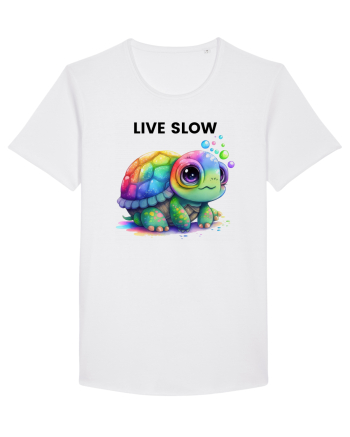 Broasca testoasa pictata in acuarela cu mesajul Live Slow White