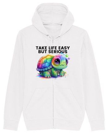 Broasca testoasa pictata in acuarela cu mesajul Take Life Easy but Serious White